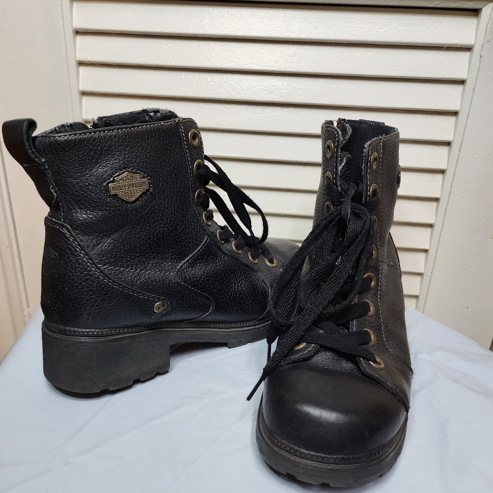 Harley Davidson Women's Black Leather Ankle High Biker Boots Size 6.5
